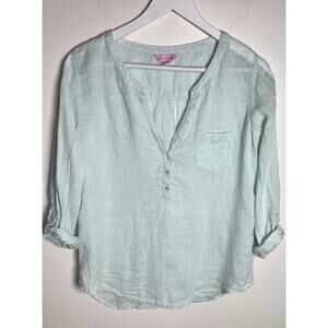 Lilly Pulitzer Shirt Size Small Blue Linen Half Button Pocket LS Tunic‎ Cover Up